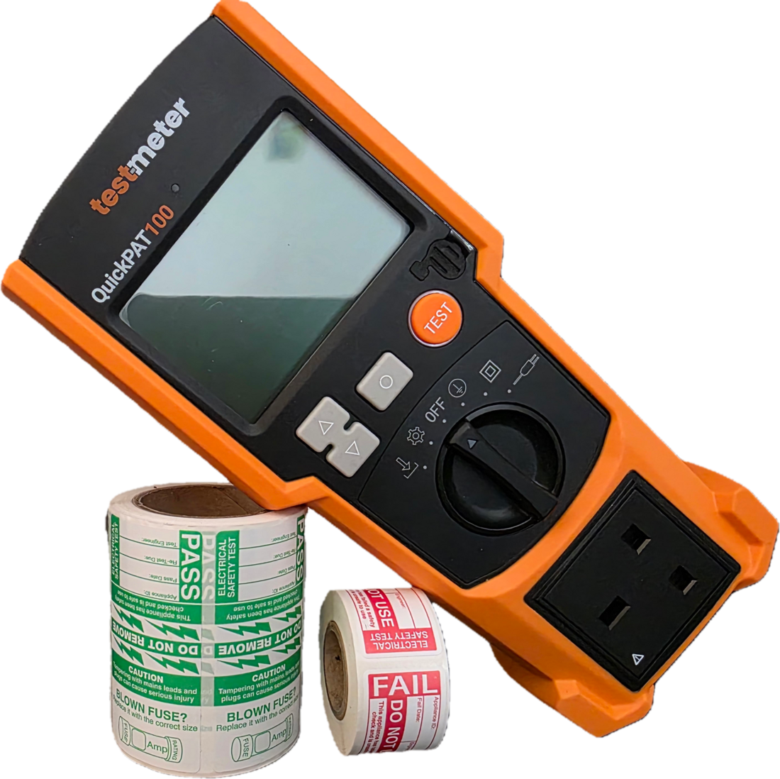 QuickPAT electrical safety tester with pass and fail label rolls
